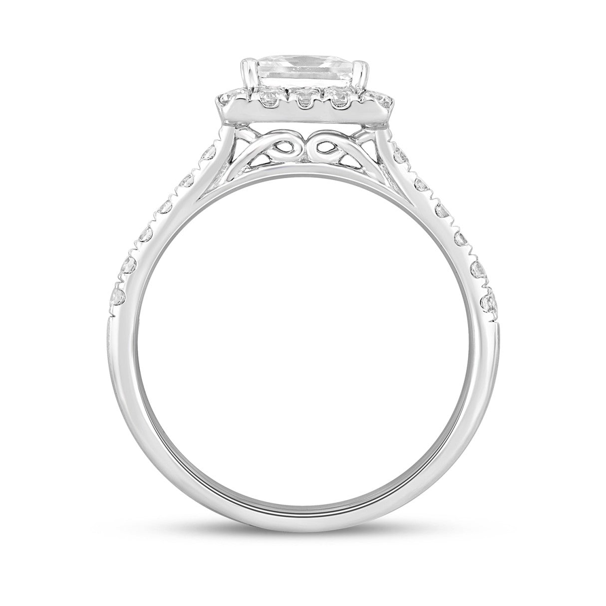 LADIES RING 0.75CT ROUND/PRINCESS DIAMOND 14K WHITE GOLD (CENTER STONE PRINCESS DIAMOND 1/2CT)