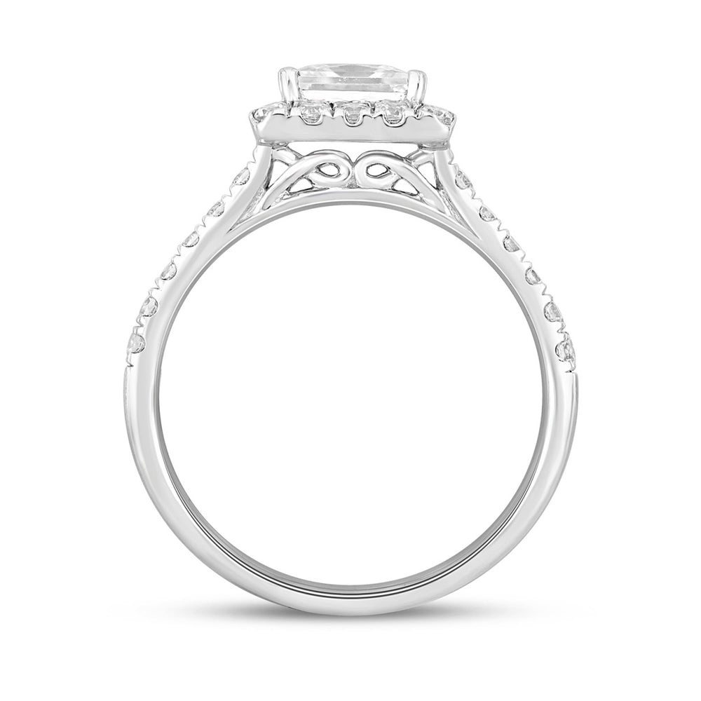 LADIES RING 0.75CT ROUND/PRINCESS DIAMOND 14K WHITE GOLD (CENTER STONE PRINCESS DIAMOND 1/2CT)