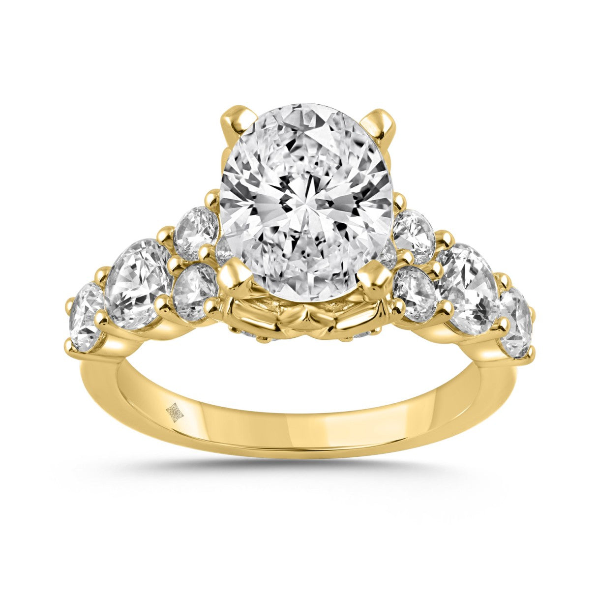 14K YELLOW GOLD 4 1/2CT ROUND/OVAL DIAMOND LADIES RING (CENTER STONE OVAL DIAMOND 3CT)