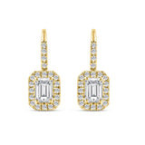 LADIES EARRINGS 1 1/4CT ROUND/EMERALD DIAMOND 14K YELLOW GOLD