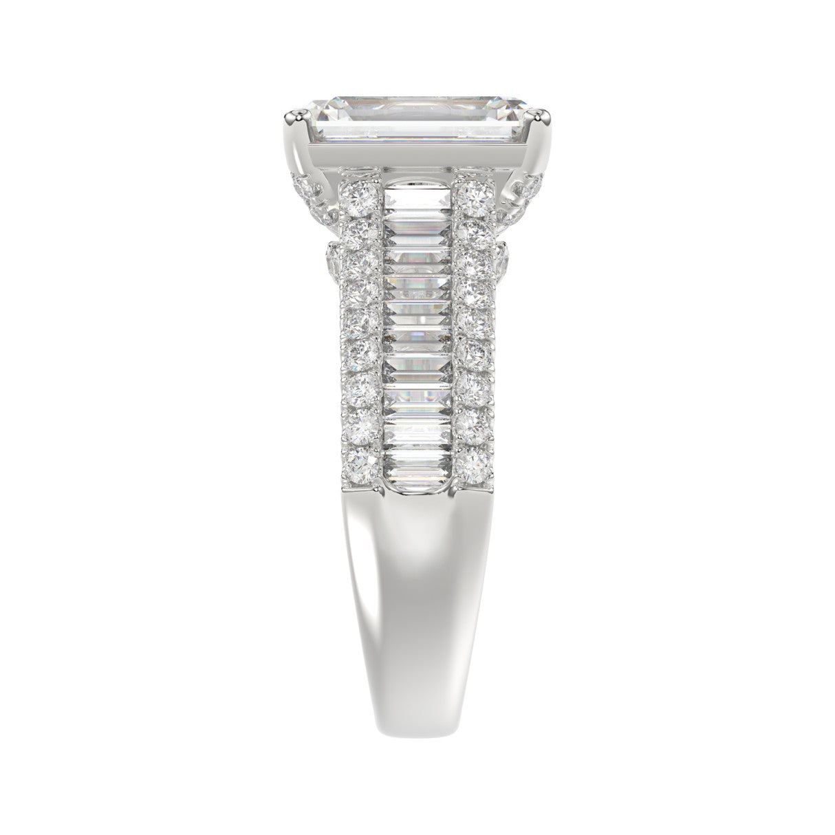 14K WHITE GOD 1 1/4CT ROUND/BAGUETTE/RADIANT DIAMOND SEMI MOUNT LADIES RING (CENTER STONE RADIANT DIAMOND 4.00CT)
