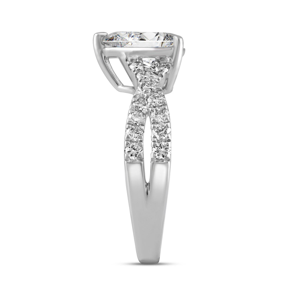 LADIES RING 1 1/2CT ROUND/PEAR DIAMOND 18K WHITE GOLD (CENTER STONE PEAR DIAMOND 1.00CT)