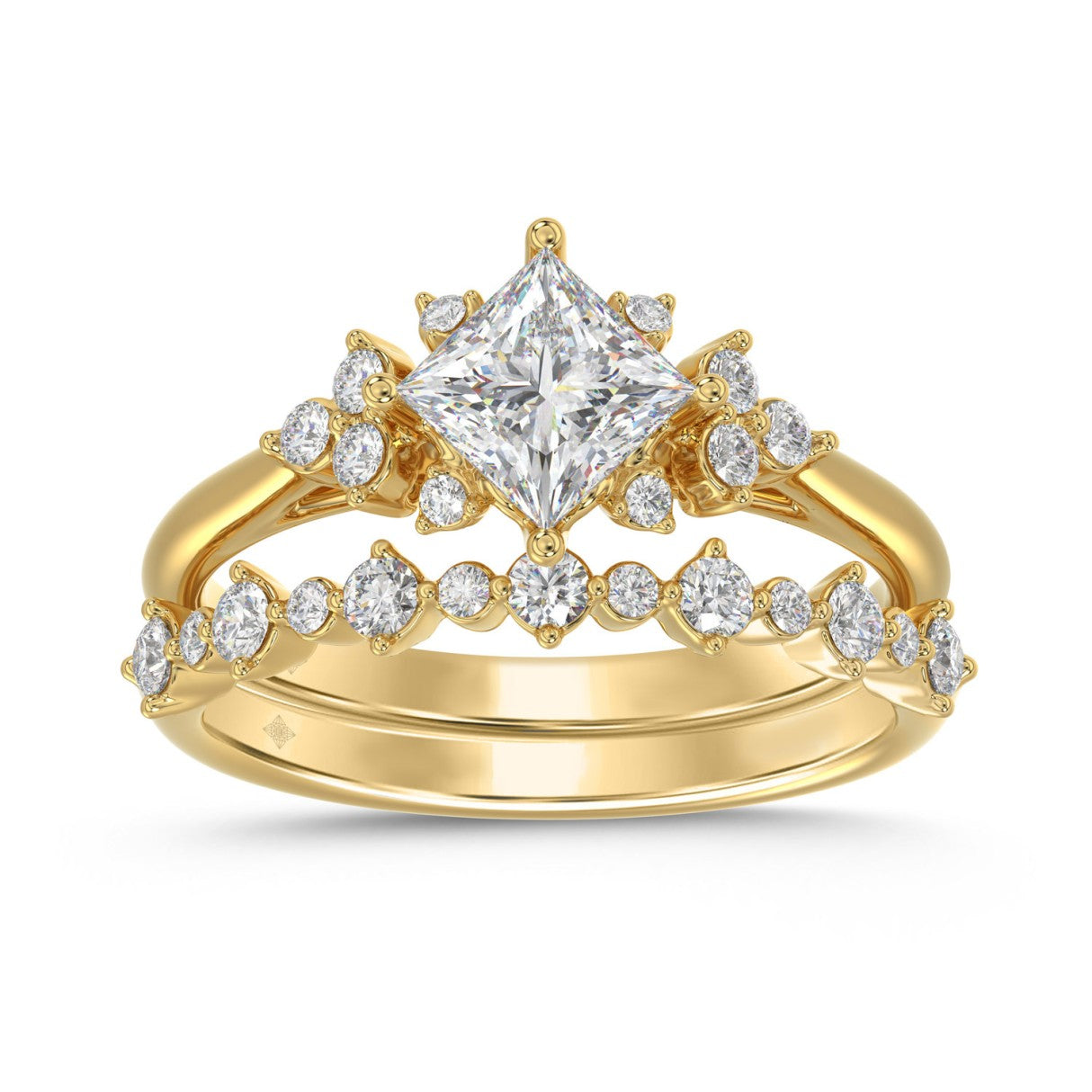 14K YELLOW GOLD 1 1/2CT ROUND DIAMOND LADIES BRIDAL SET (CENTER STONE PRINCESS DIAMOND 1CT)