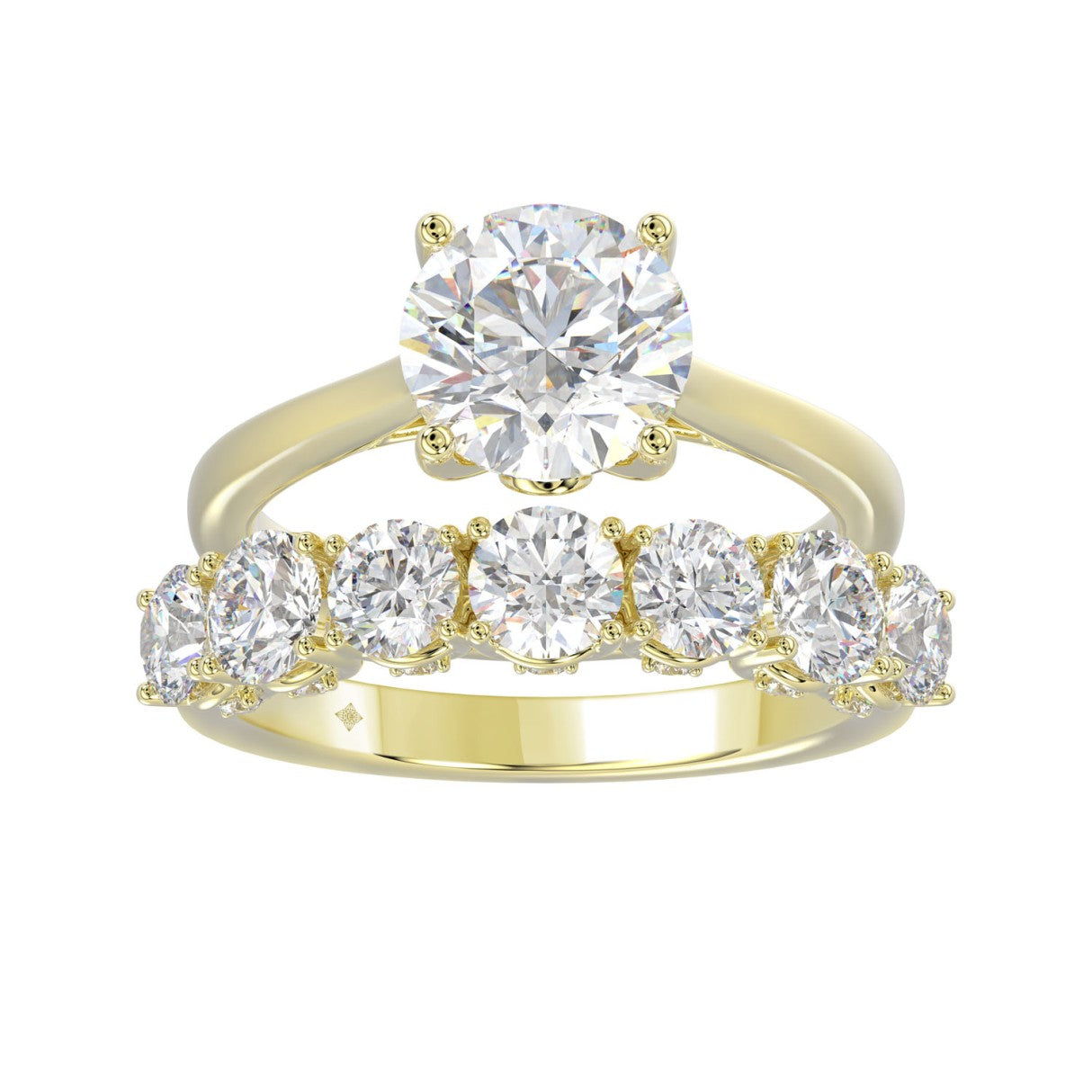 14K YELLOW GOLD 4.00CT ROUND DIAMOND BRIDAL SET (CENTER STONE ROUND DIAMOND 2CT)