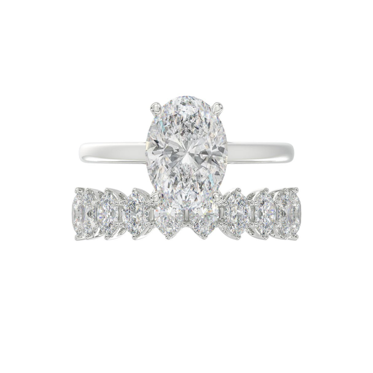 14K WHITE GOLD 4 1/2CT ROUND/OVAL DIAMOND LADIES BRIDAL SET (CENTER STONE OVAL DIAMOND 3.00CT)