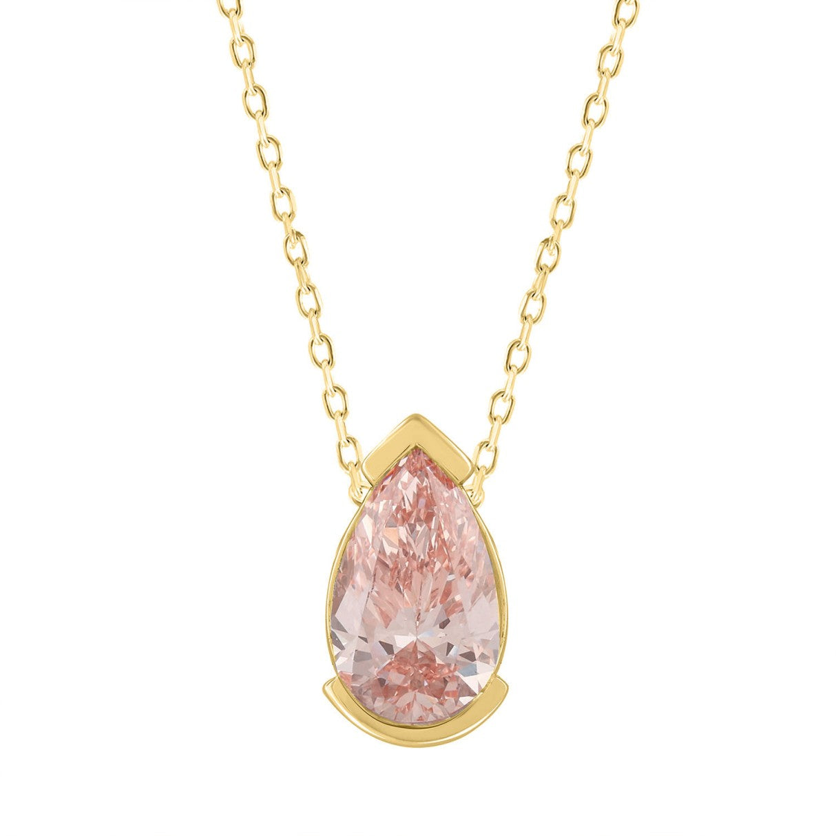 ETERNAL BLUSH COLLECTION 1.00CT LADIES SOLITAIRE PENDANT WITH CHAIN PEAR DIAMOND 14K YELLOW GOLD (CENTER STONE PINK PEAR DIAMOND 1CT)