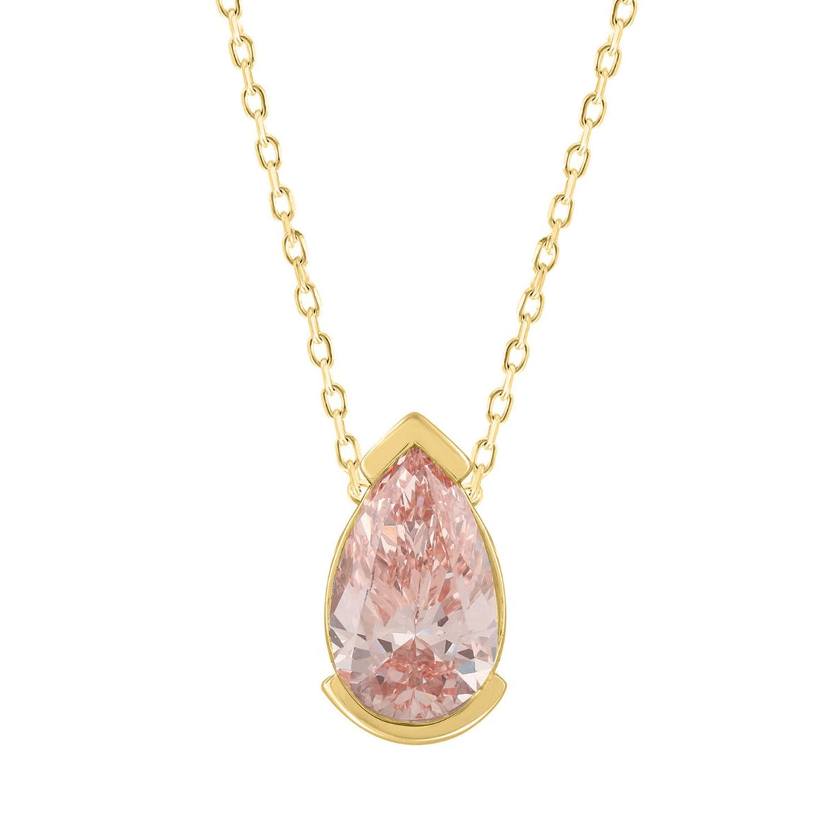 ETERNAL BLUSH COLLECTION 1.00CT LADIES SOLITAIRE PENDANT WITH CHAIN PEAR DIAMOND 14K YELLOW GOLD (CENTER STONE PINK PEAR DIAMOND 1CT)