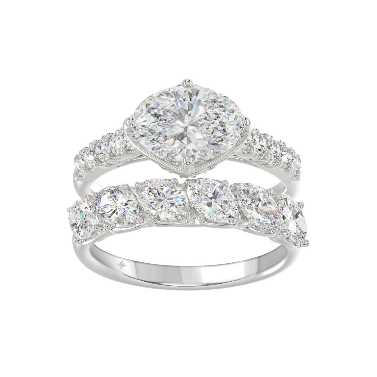 Ladies 14K White Gold Ladies Elegance- Bridal Set  3 3/4CT Round & Oval Diamonds 2.00CT Oval Center stone (Color F-G -Clarity VS1/VS2)