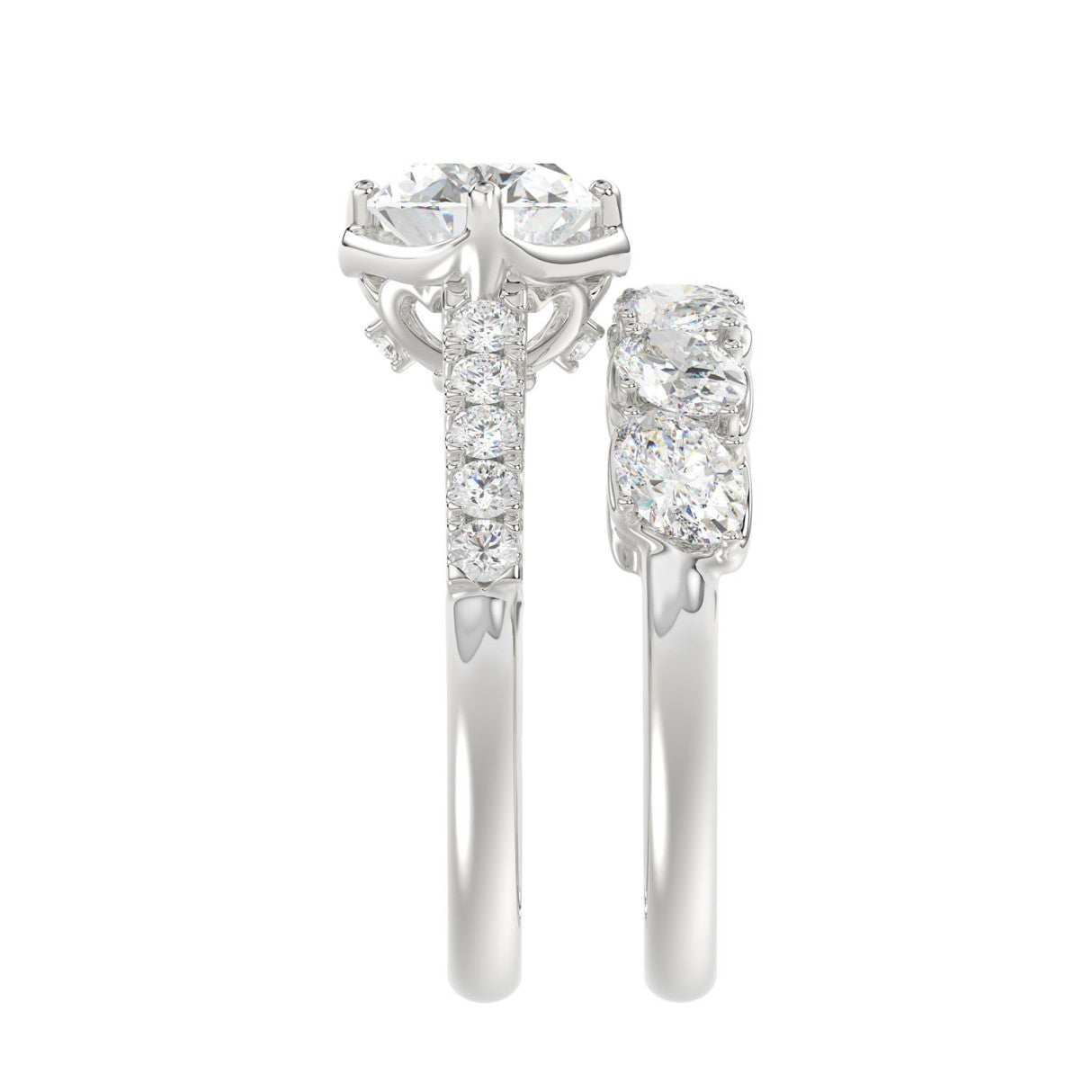 Ladies 14K White Gold Ladies Elegance- Bridal Set  3 3/4CT Round & Oval Diamonds 2.00CT Oval Center stone (Color F-G -Clarity VS1/VS2)