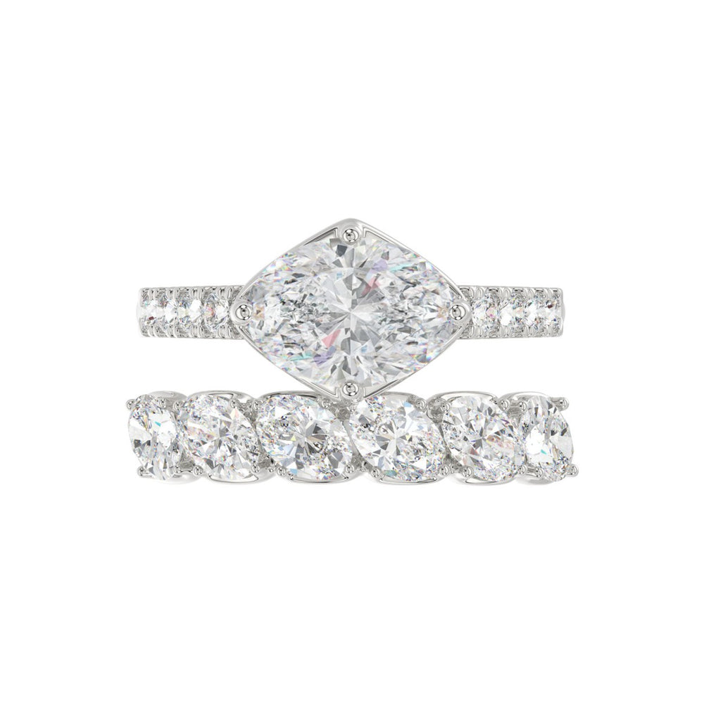 Ladies 14K White Gold Ladies Elegance- Bridal Set  3 3/4CT Round & Oval Diamonds 2.00CT Oval Center stone (Color F-G -Clarity VS1/VS2)