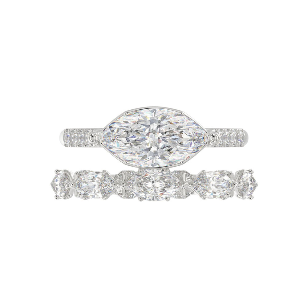 14K WHITE GOLD 3 1/2CT ROUND/MARQUISE DIAMOND LADIES BRIDAL SET (CENTER STONE MARQUISE DIAMOND 2.00CT)
