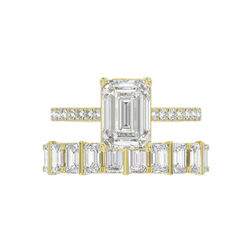 14K YELLOW GOLD 5.00CT ROUND/EMERALD DIAMOND LADIES BRIDAL SET (CENTER STONE EMERALD DIAMOND 3.00CT)