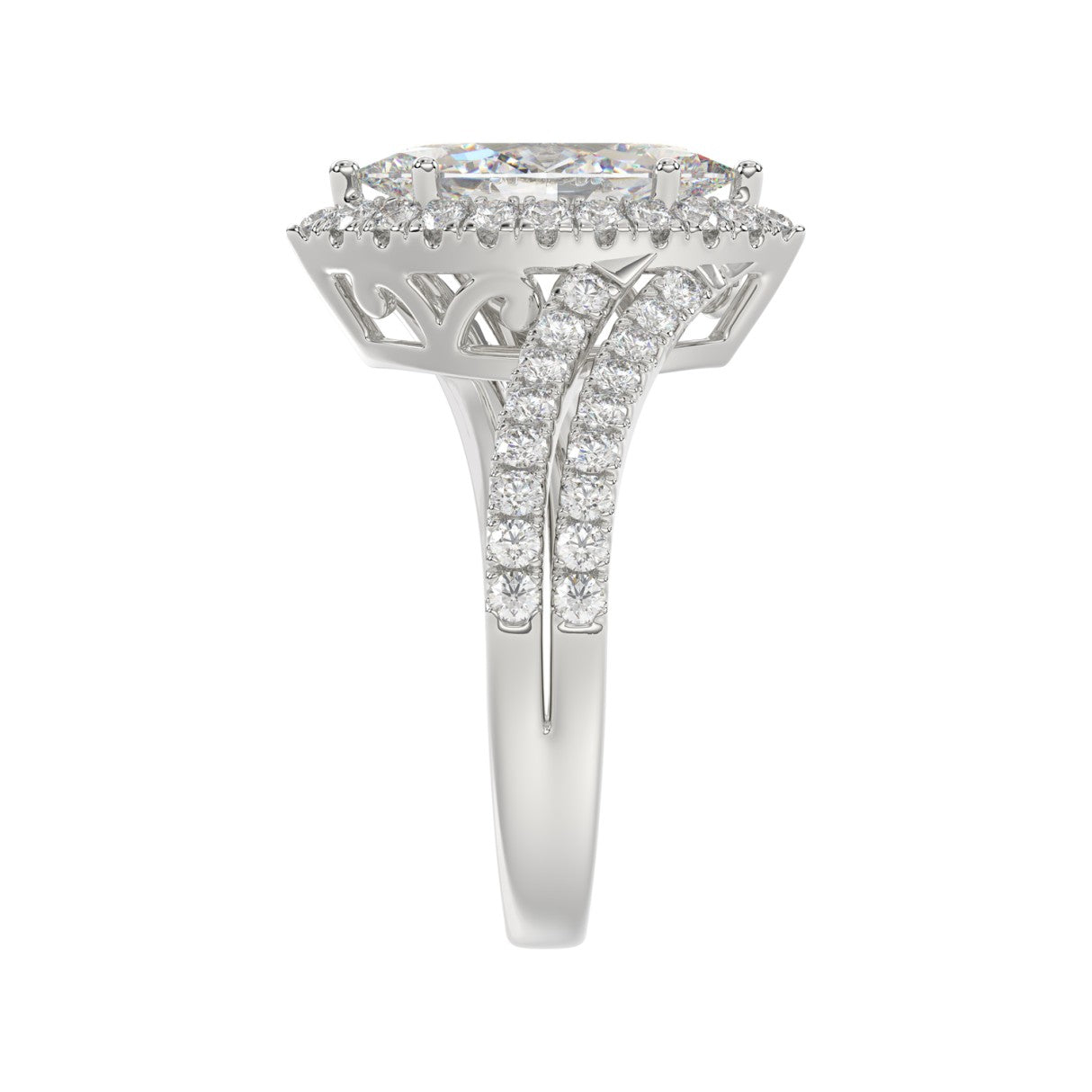 14K WHITE GOLD 2 3/4CT ROUND/MARQUISE DIAMOND LADIES RING (CENTER STONE MARQUISE DIAMOND 2CT)