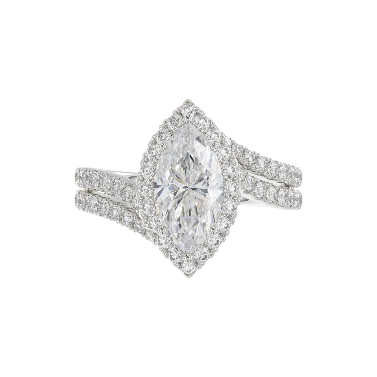 14K WHITE GOLD 2 3/4CT ROUND/MARQUISE DIAMOND LADIES RING (CENTER STONE MARQUISE DIAMOND 2CT)