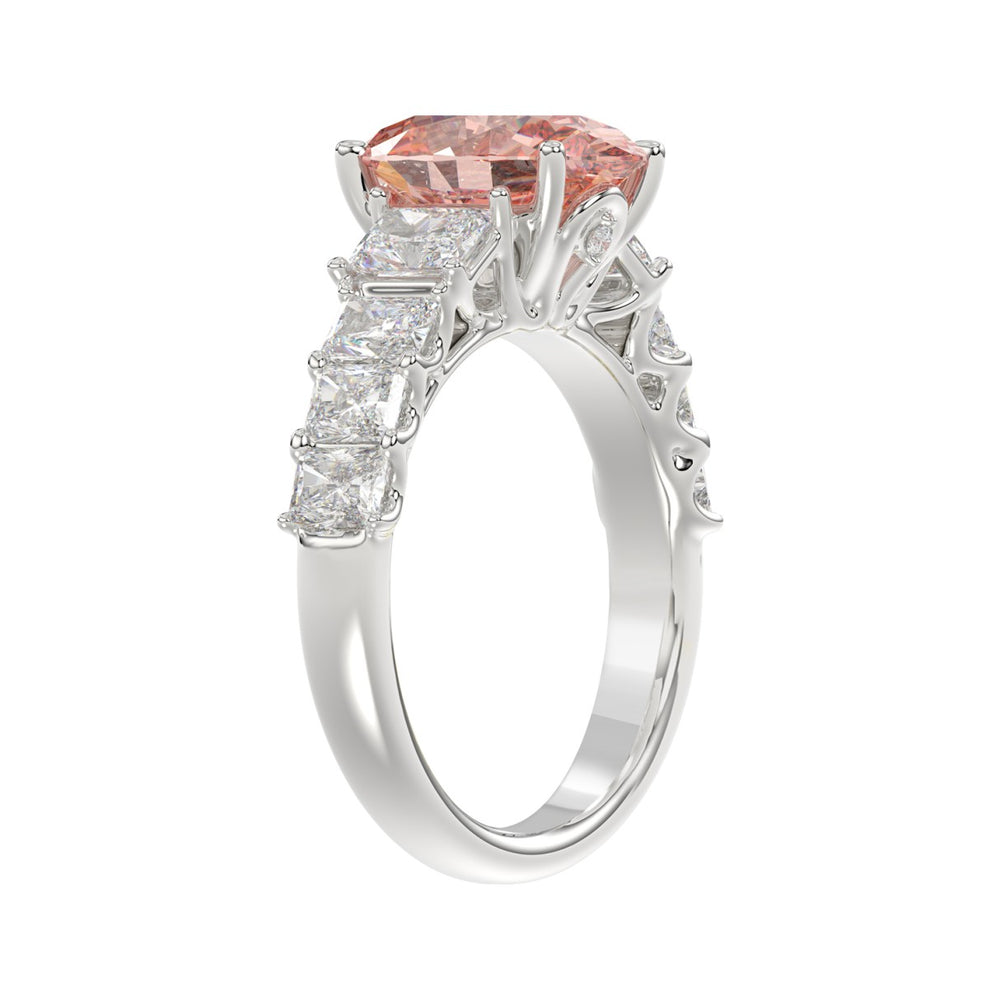 ETERNAL BLUSH COLLECTION 14K WHITE GOLD 4 3/4CT ROUND/RADIANT DIAMOND PINK OVAL  DIAMOND LADIES RING (CENTER STONE PINK OVAL DIAMOND 3.00CT)