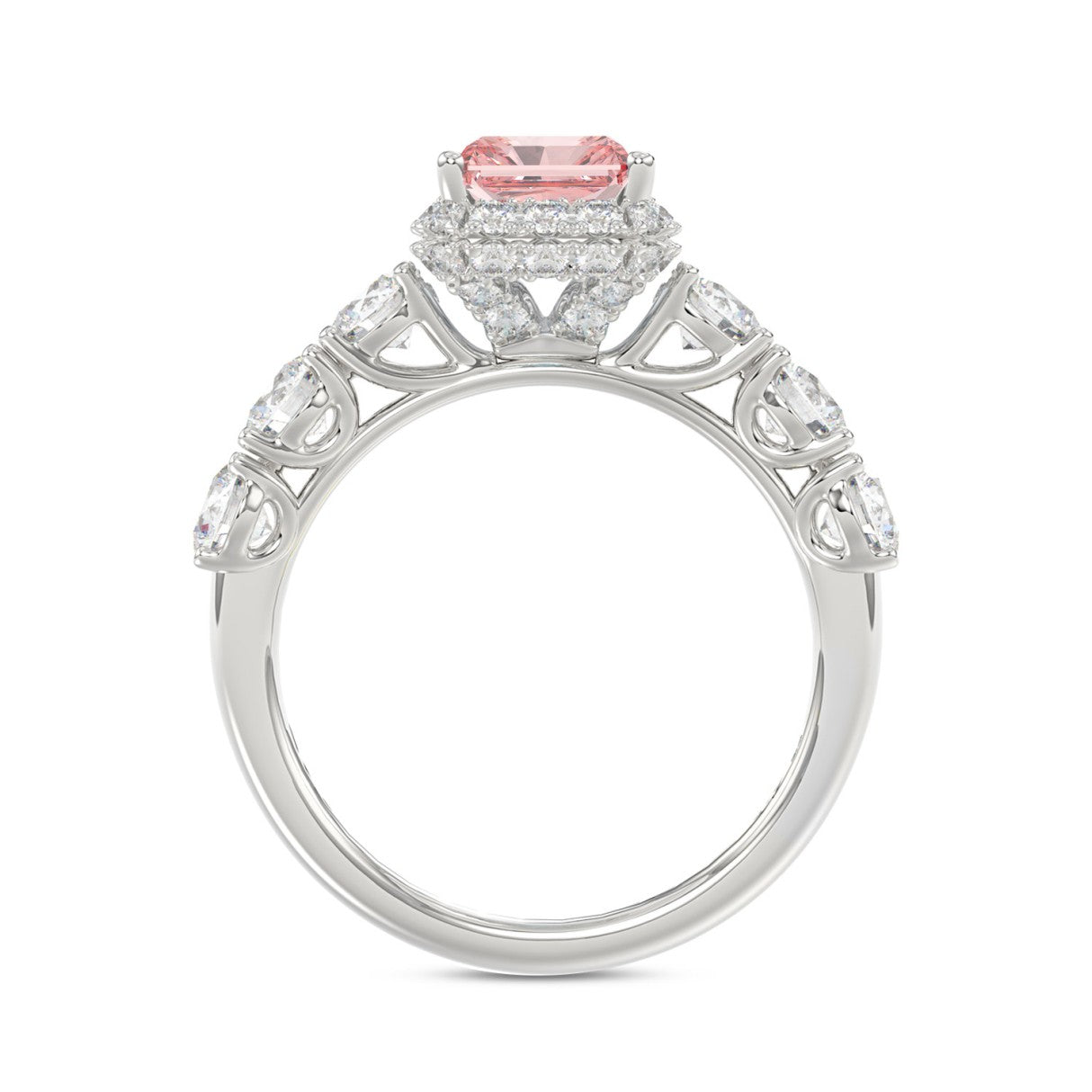 ETERNAL BLUSH COLLECTION 14K WHITE GOLD 3 1/2CT ROUND/ PINK RADIANT DIAMOND LADIES RING (CENTER STONE PINK RADIANT DIAMOND 2CT)