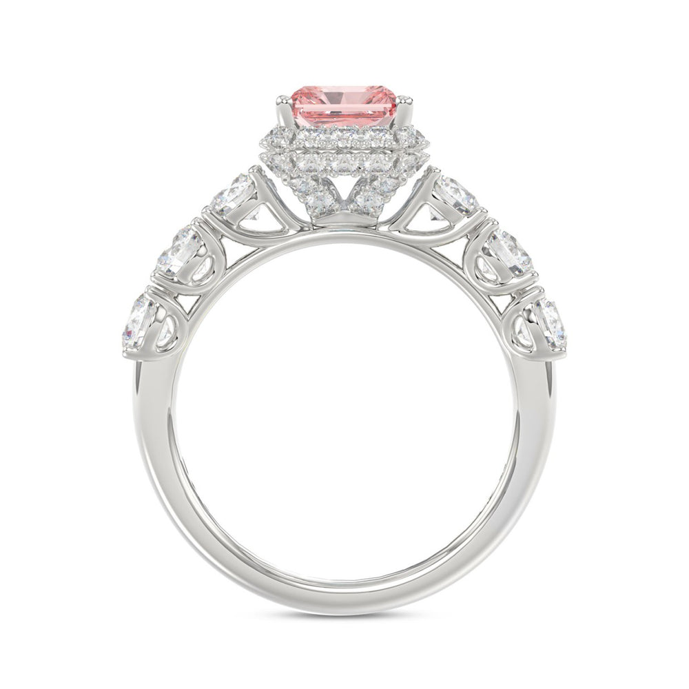 ETERNAL BLUSH COLLECTION 14K WHITE GOLD 3 1/2CT ROUND/ PINK RADIANT DIAMOND LADIES RING (CENTER STONE PINK RADIANT DIAMOND 2CT)