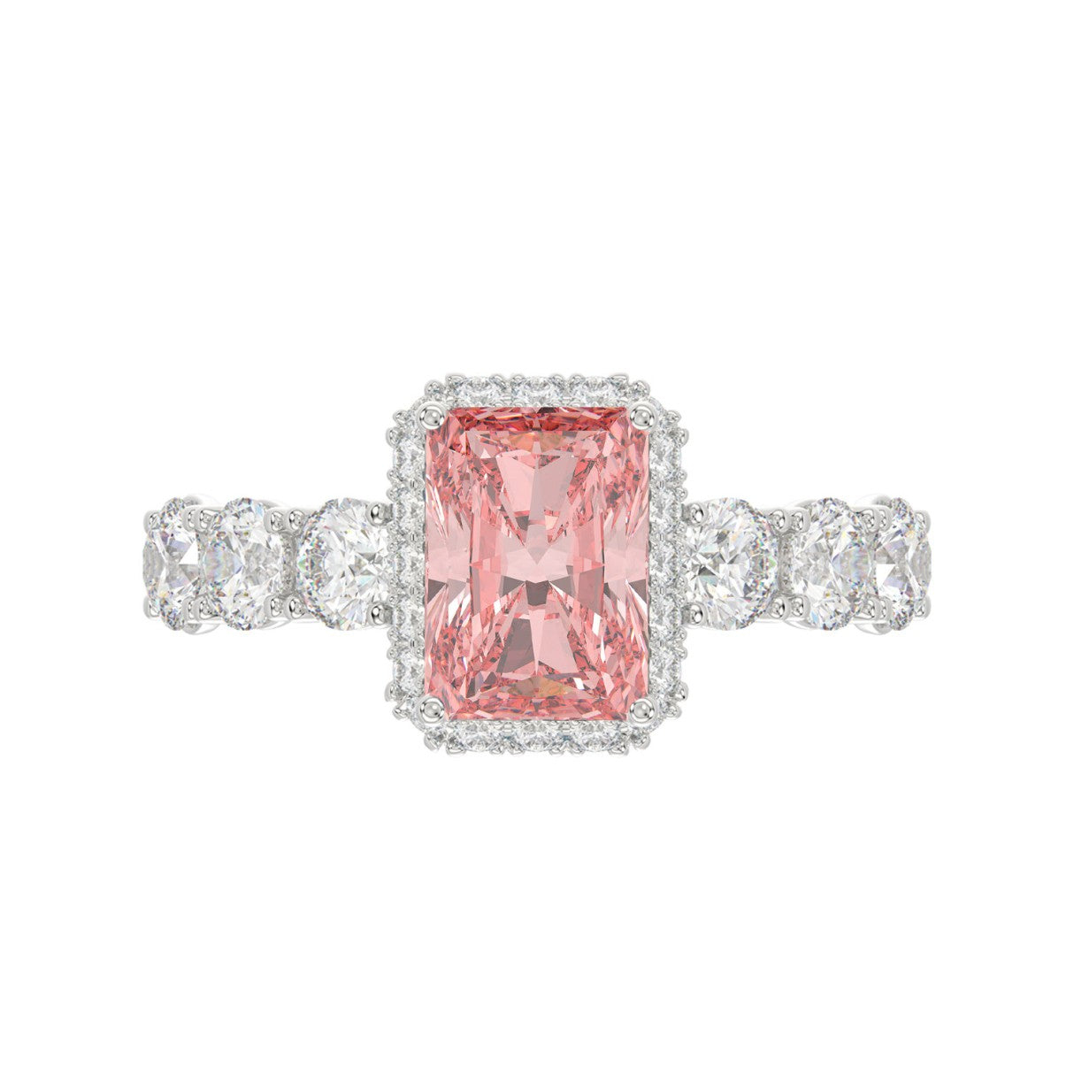 ETERNAL BLUSH COLLECTION 14K WHITE GOLD 3 1/2CT ROUND/ PINK RADIANT DIAMOND LADIES RING (CENTER STONE PINK RADIANT DIAMOND 2CT)