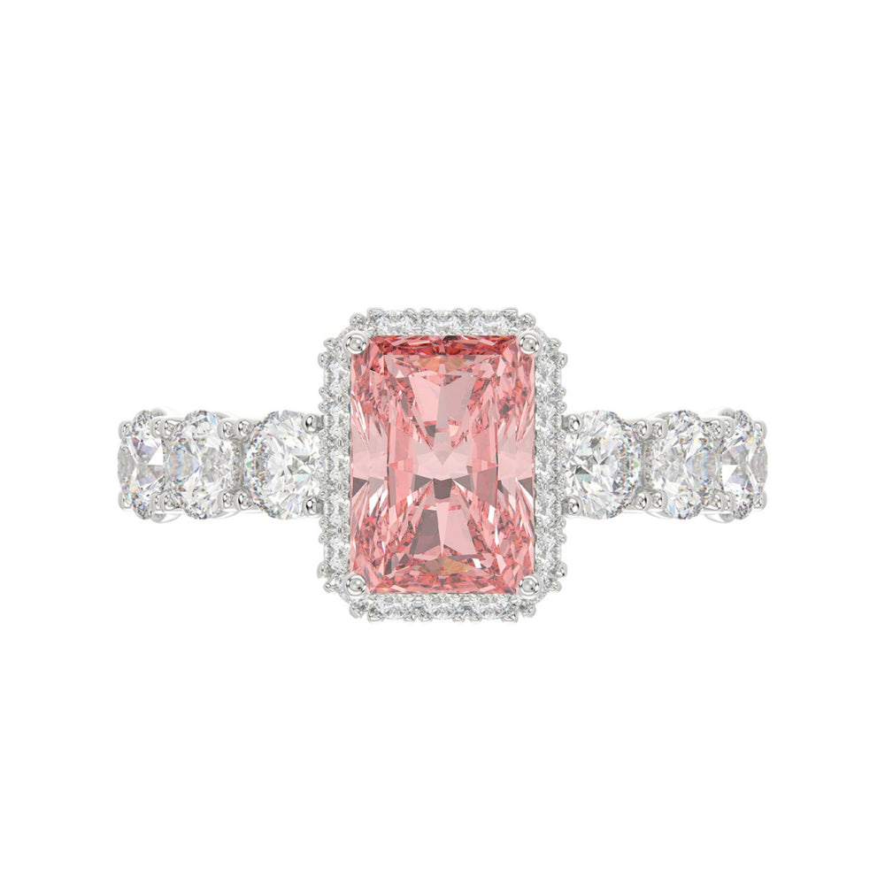 ETERNAL BLUSH COLLECTION 14K WHITE GOLD 3 1/2CT ROUND/ PINK RADIANT DIAMOND LADIES RING (CENTER STONE PINK RADIANT DIAMOND 2CT)