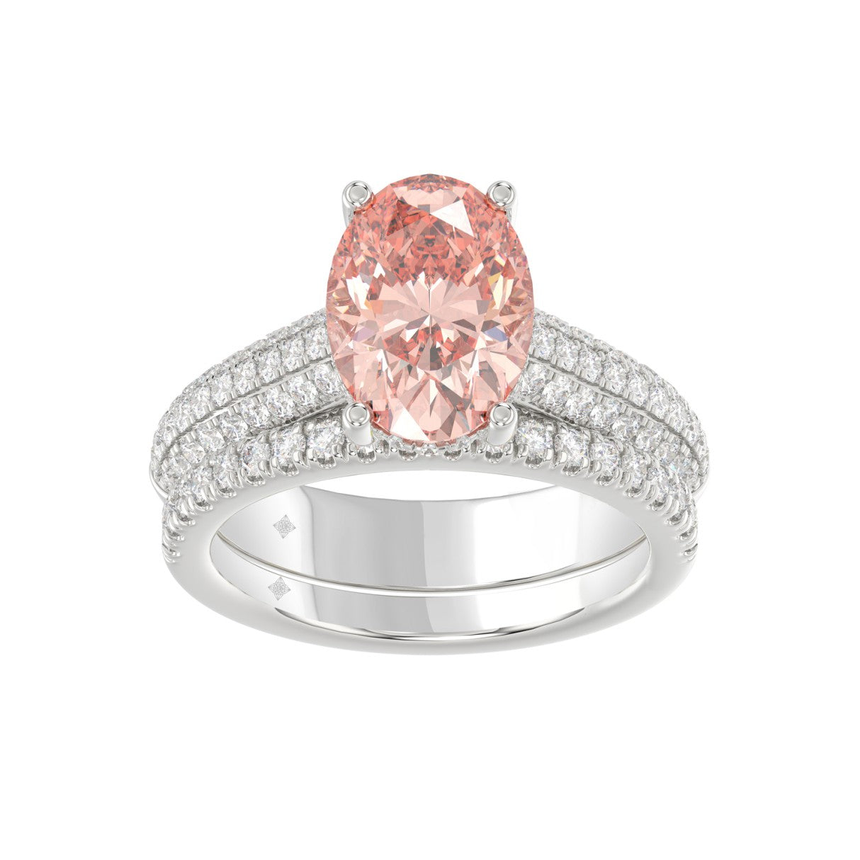14K WHITE GOLD 4.00CT ROUND/OVAL DIAMOND LADIES BRIDAL SET (CENTER STONE OVAL PINK DIAMOND 3.00CT)