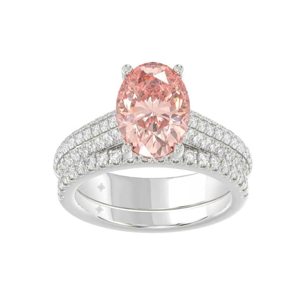 14K WHITE GOLD 4.00CT ROUND/OVAL DIAMOND LADIES BRIDAL SET (CENTER STONE OVAL PINK DIAMOND 3.00CT)