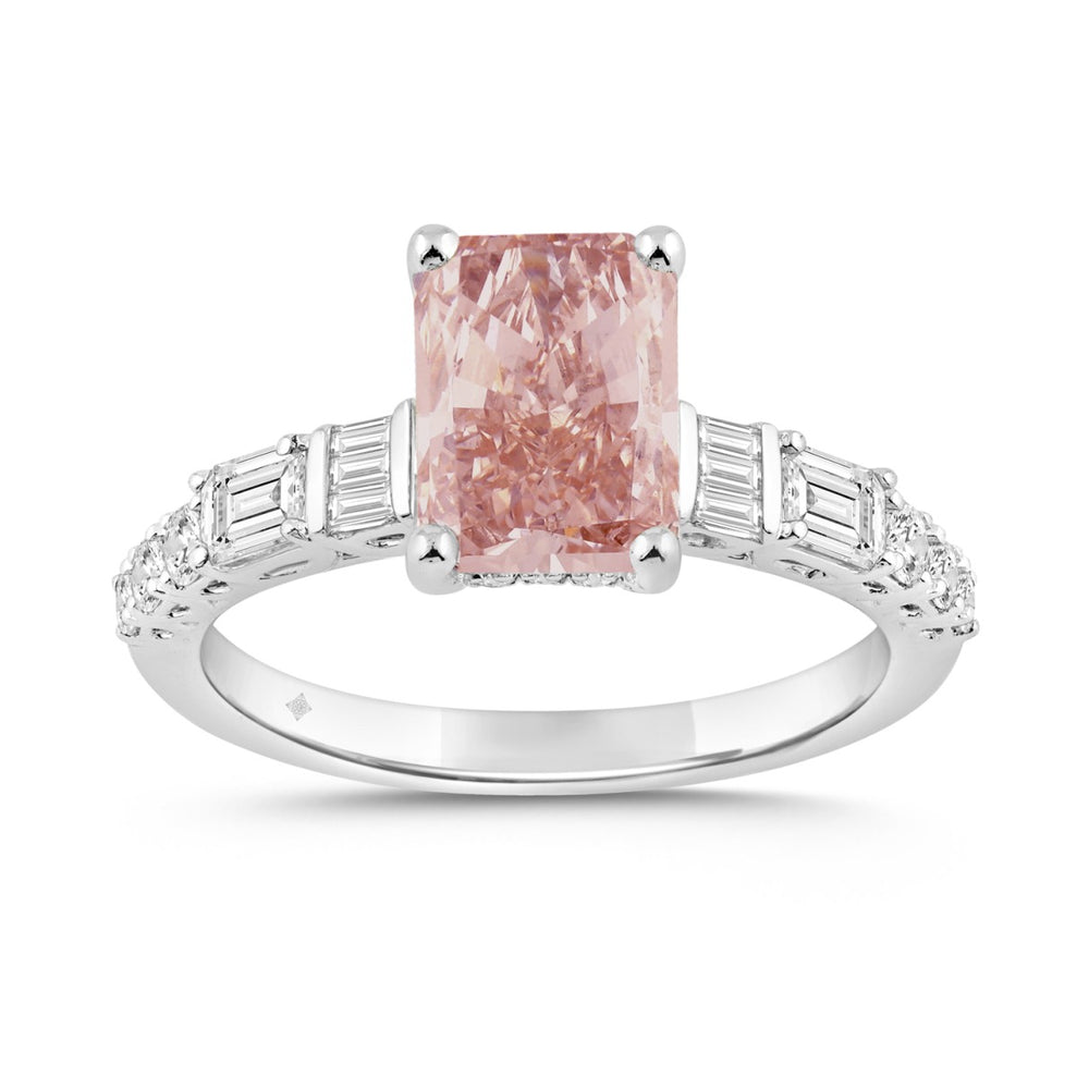 14K WHITE GOLD 2 3/4CT ROUND/BAGUETTE/EMERALD/RADIANT DIAMOND LADIES BRIDAL SET  (CENTER STONE RADIANT PINK DIAMOND 2CT)