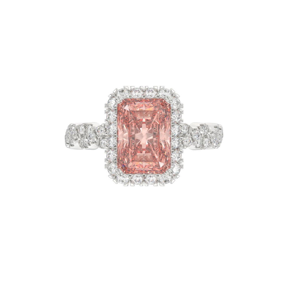ETERNAL BLUSH COLLECTION 14K WHITE GOLD 4.00CT ROUND/ PINK RADIANT DIAMOND LADIES BRIDAL SET (CENTER STONE PINK RADIANT DIAMOND 3.00CT)