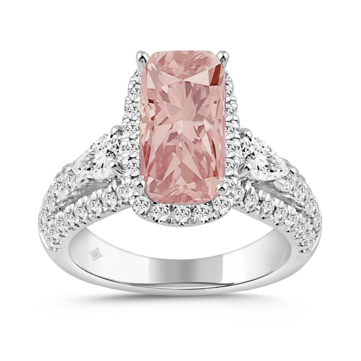 ETERNAL BLUSH COLLECTION 14K WHITE GOLD 3 1/2CT ROUND/PEAR/PINK CUSHION DIAMOND LADIES BRIDAL SET (CENTER STONE PINK CUSHION PINK DIAMOND 2CT)