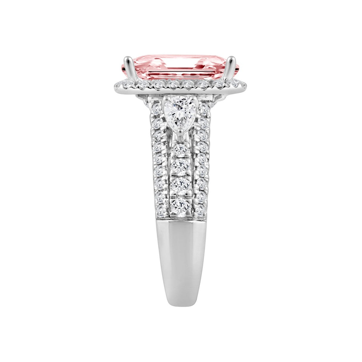 ETERNAL BLUSH COLLECTION 14K WHITE GOLD 3 1/2CT ROUND/PEAR/PINK CUSHION DIAMOND LADIES BRIDAL SET (CENTER STONE PINK CUSHION PINK DIAMOND 2CT)