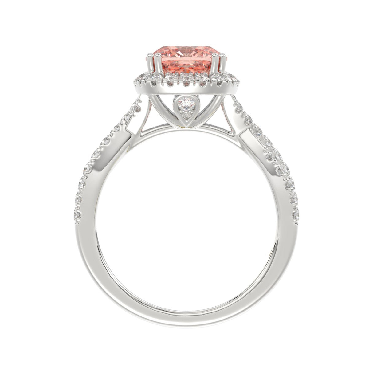14K WHITE GOLD 2 1/2CT ROUND/CUSHION DIAMOND LADIES BRIDAL SET (CENTER STONE CUSHION PINK DIAMOND 2.00CT)