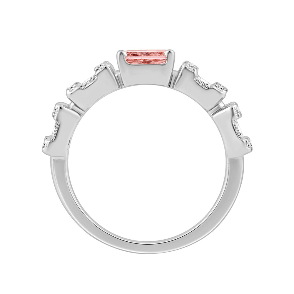 ETERNAL BLUSH COLLECTION 14K WHITE GOLD 1.00CT ROUND/BAGUETTE/ PINK RADIANT DIAMOND LADIES RING