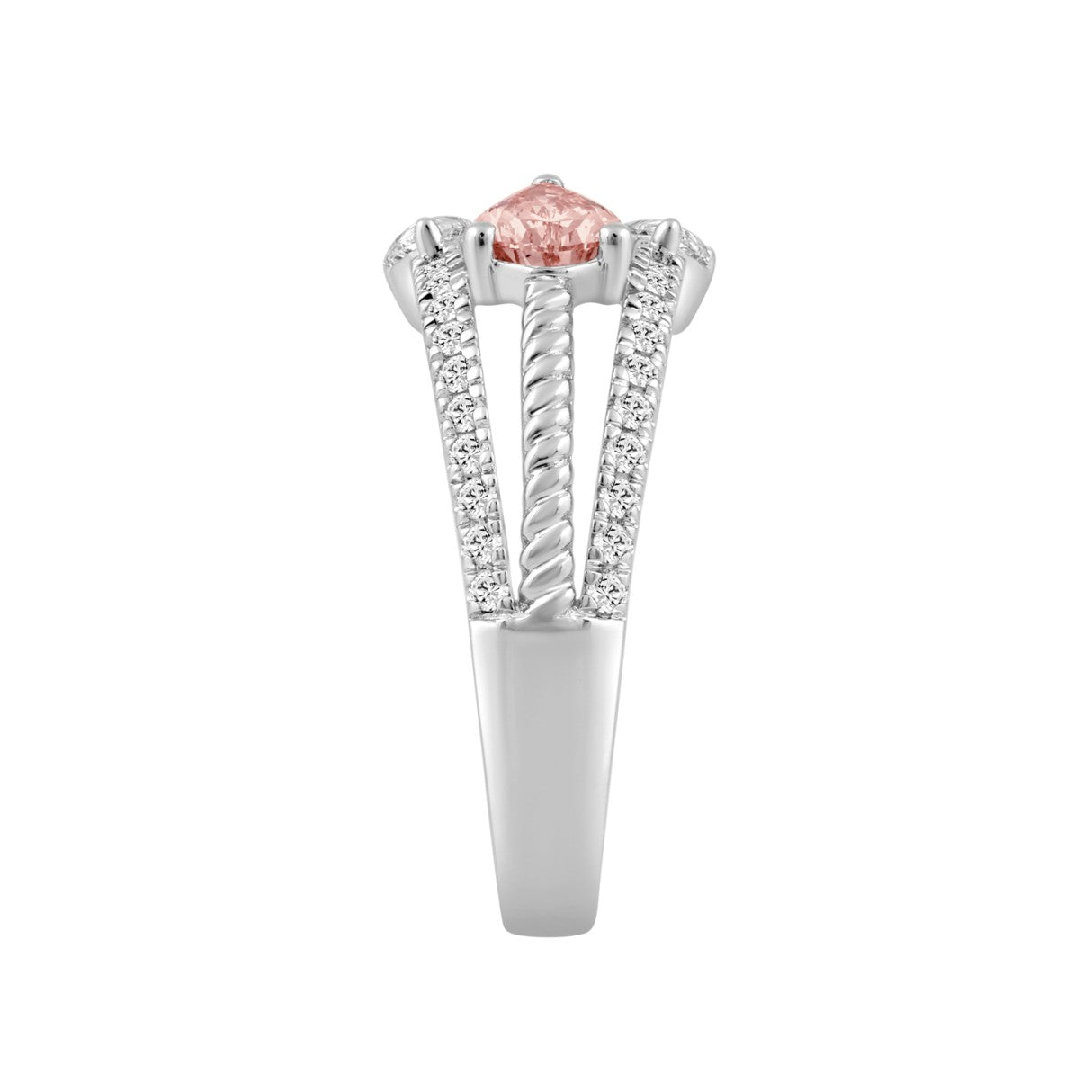 ETERNAL BLUSH COLLECTION 14K WHITE GOLD 1.00CT ROUND/PEAR DIAMOND LADIES RING (PINK PEAR)