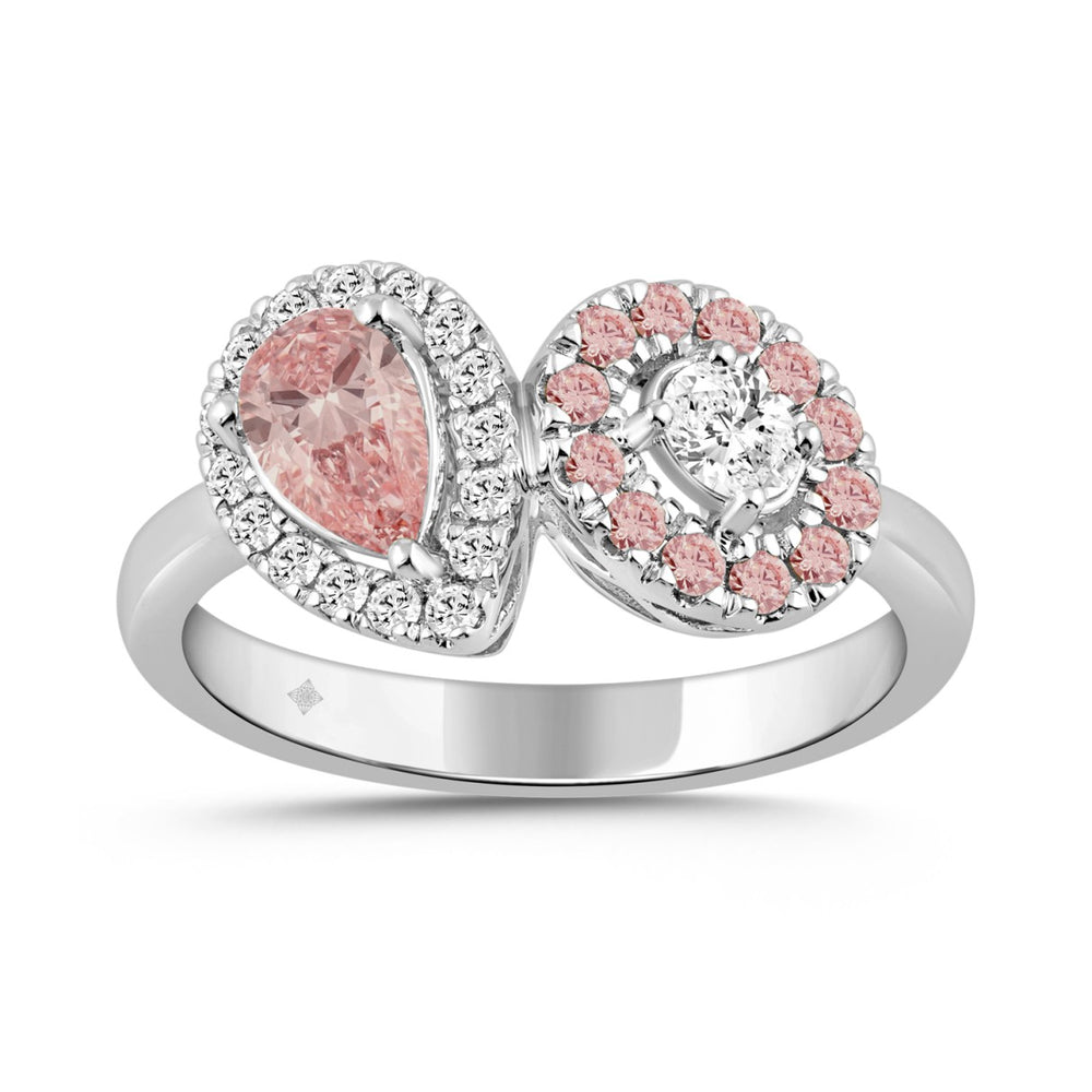 ETERNAL BLUSH COLLECTION 14K WHITE GOLD 1.00CT PINK ROUND /PEAR DIAMOND &amp; OVAL DIAMOND LADIES RING