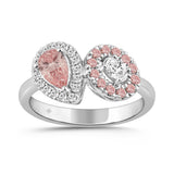 ETERNAL BLUSH COLLECTION 14K WHITE GOLD 1.00CT PINK ROUND /PEAR DIAMOND &amp; OVAL DIAMOND LADIES RING