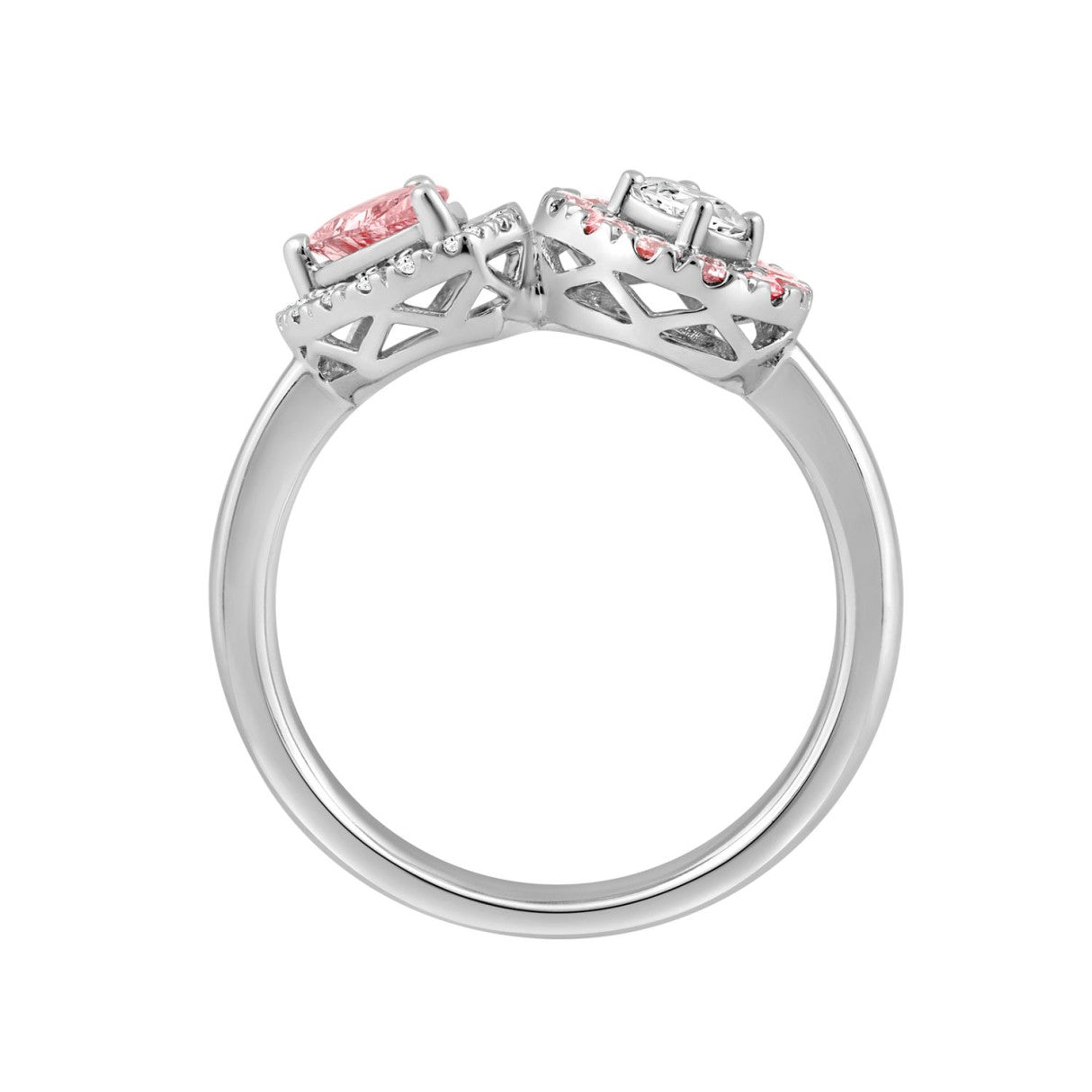 ETERNAL BLUSH COLLECTION 14K WHITE GOLD 1.00CT PINK ROUND /PEAR DIAMOND &amp; OVAL DIAMOND LADIES RING