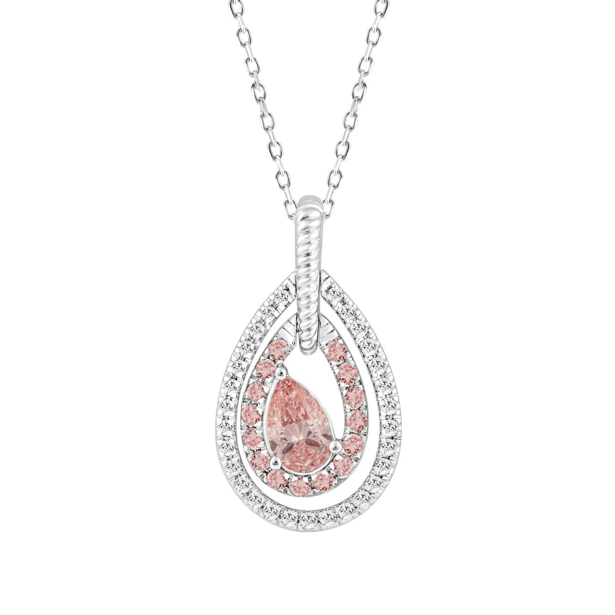 14K WHITE GOLD 1.00CT ROUND/PEAR DIAMOND LADIES PENDANT WITH CHAIN