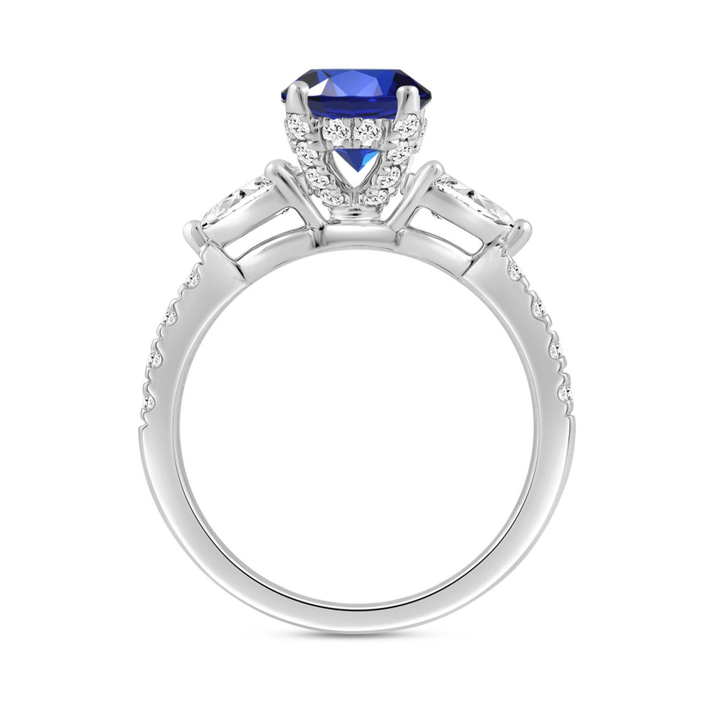 14K WHITE GOLD 3.00CT ROUND/PEAR/OVAL DIAMOND LADIES RING (CENTER STONE BLUE OVAL DIAMOND 2CT)