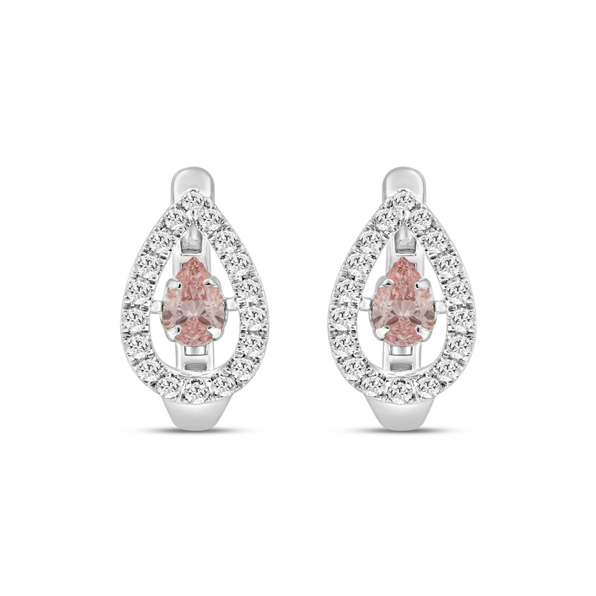 ETERNAL BLUSH COLLECTION 14K WHITE GOLD 1.00CT ROUND/ PINK PEAR DIAMOND LADIES HOOPS EARRING