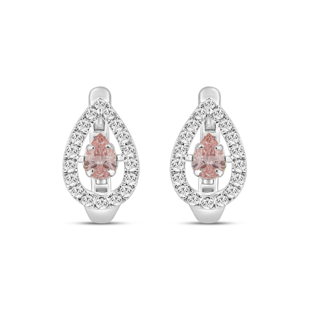 ETERNAL BLUSH COLLECTION 14K WHITE GOLD 1.00CT ROUND/ PINK PEAR DIAMOND LADIES HOOPS EARRING