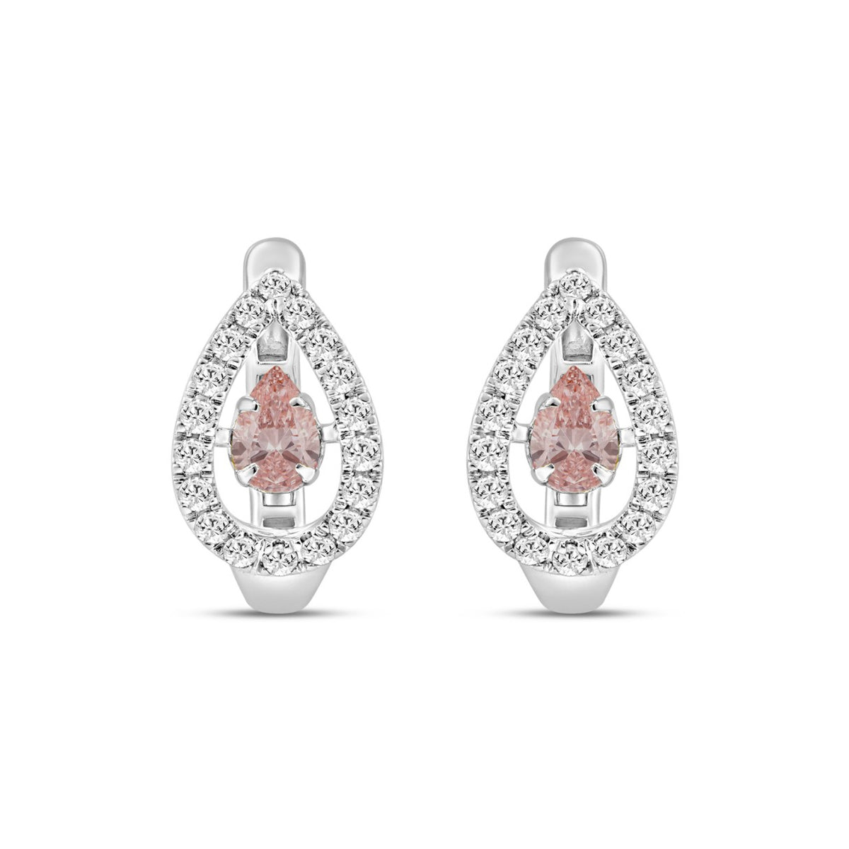 ETERNAL BLUSH COLLECTION 14K WHITE GOLD 1.00CT ROUND/ PINK PEAR DIAMOND LADIES HOOPS EARRING