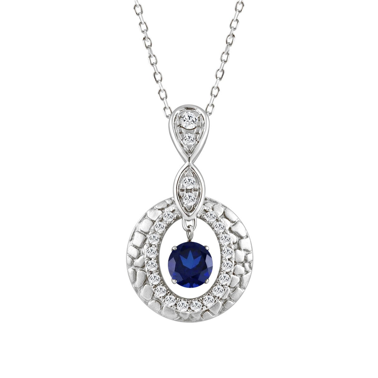 14K WHITE GOLD 3/4CT ROUND DIAMOND LADIES PENDANT WITH CHAIN (ROUND BLUE)