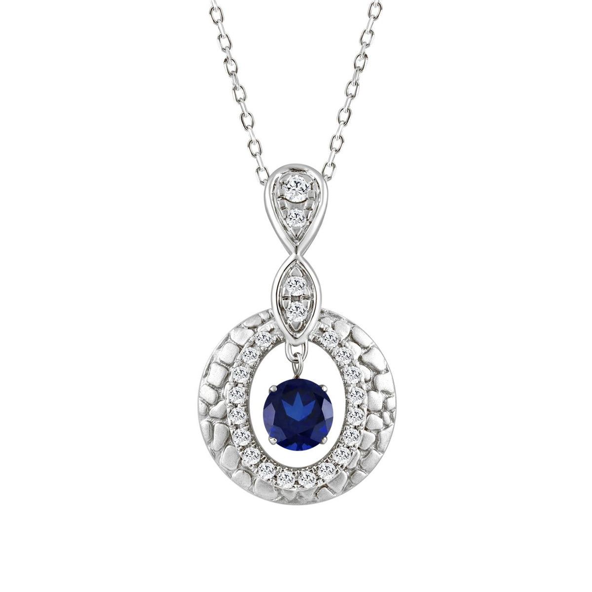 14K WHITE GOLD 3/4CT ROUND DIAMOND LADIES PENDANT WITH CHAIN (ROUND BLUE)
