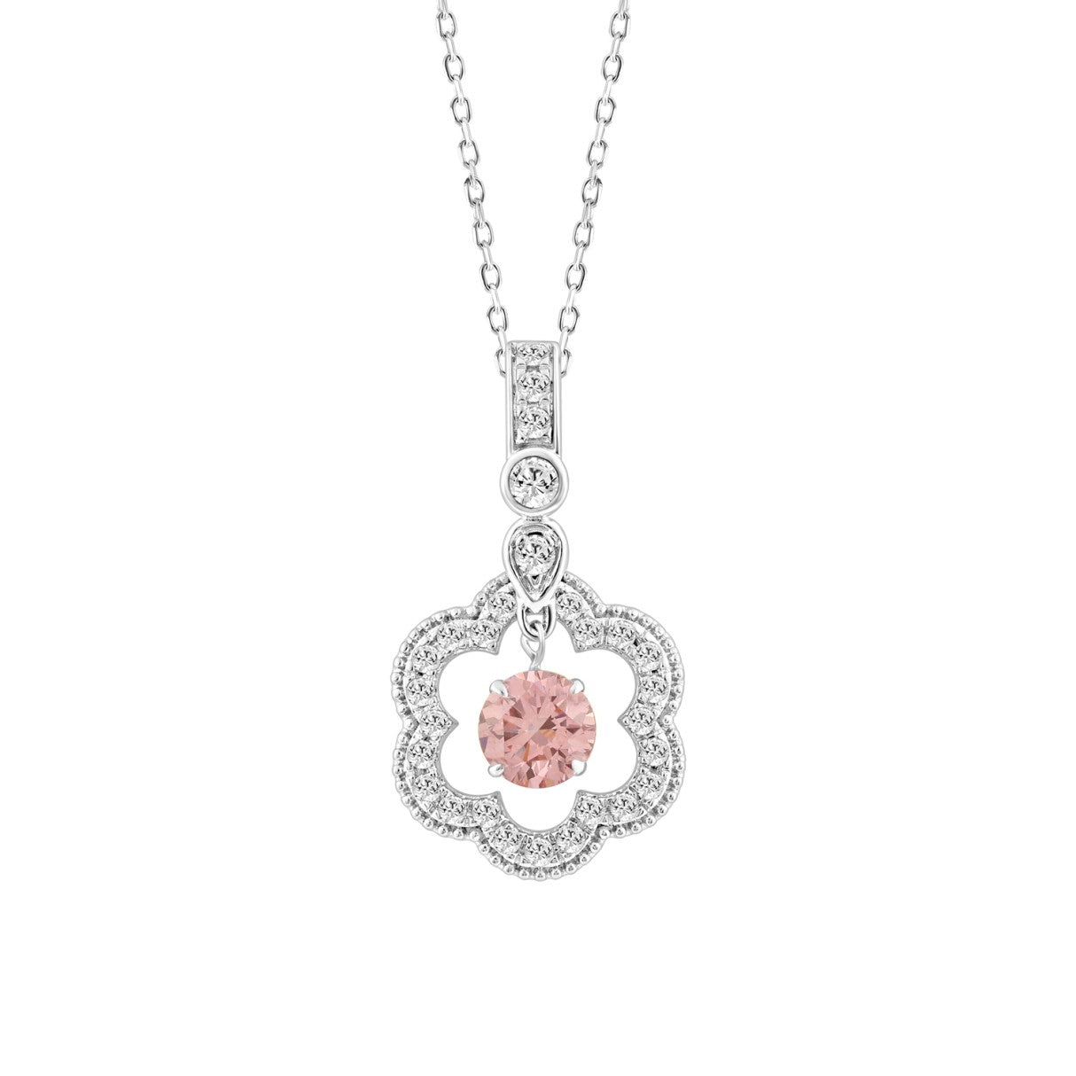 14K WHITE GOLD 3/4CT ROUND DIAMOND LADIES PENDANT WITH CHAIN