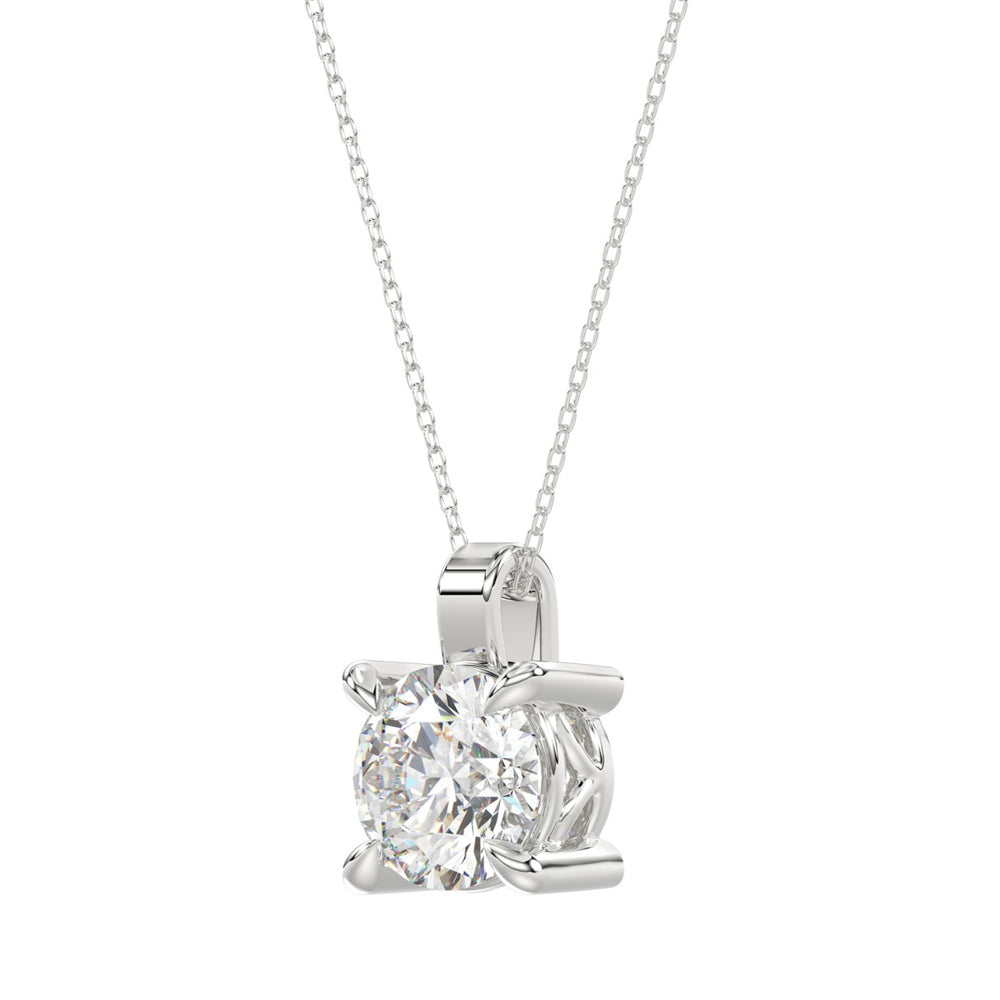 18K WHITE GOLD 1.00CT ROUND DIAMOND SOLITAIRE PENDANT WITH CHAIN (TALON CLAWS LOCK)