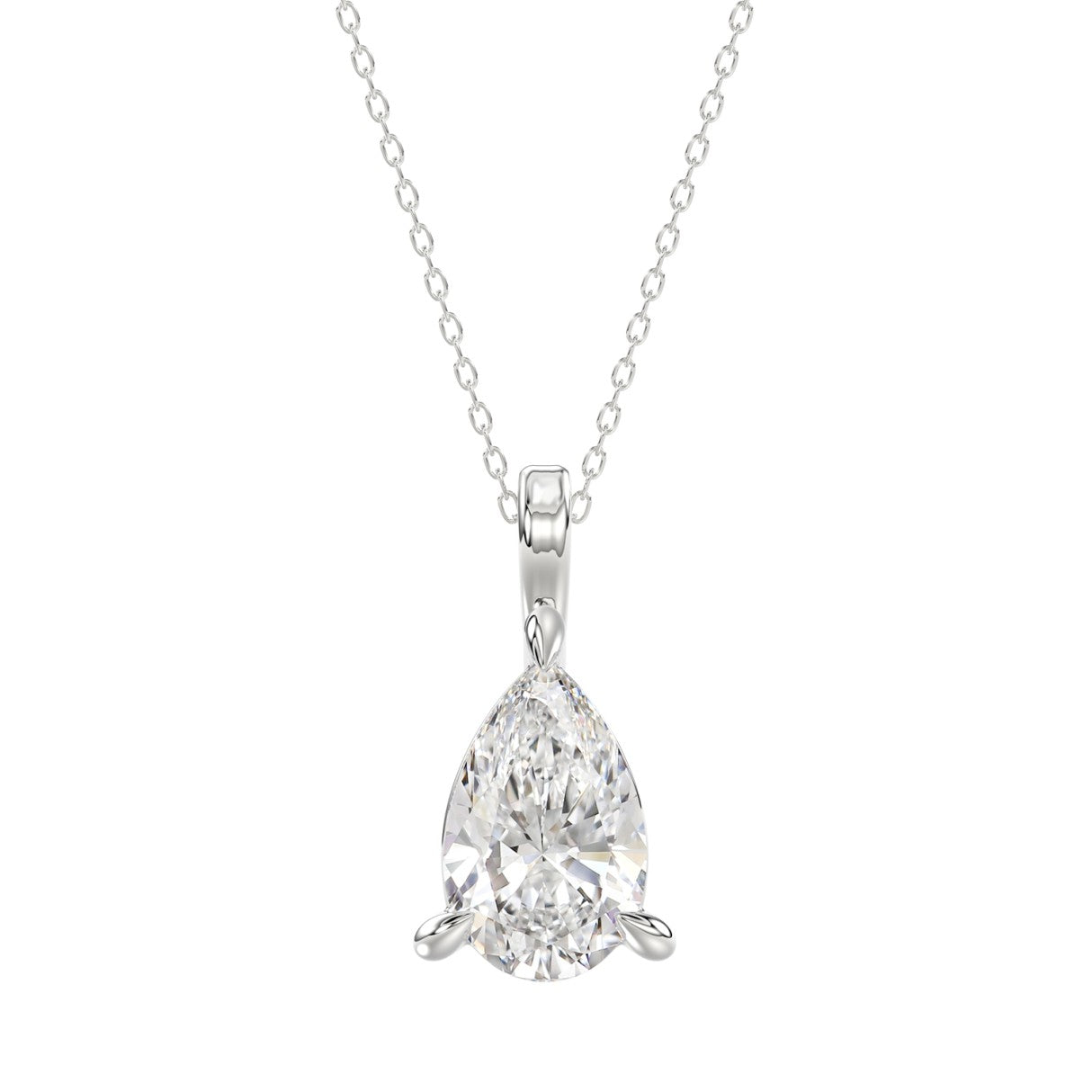 18K WHITE GOLD 1.00CT PEAR DIAMOND SOLITAIRE PENDANT WITH CHAIN (TALON CLAWS LOCK)