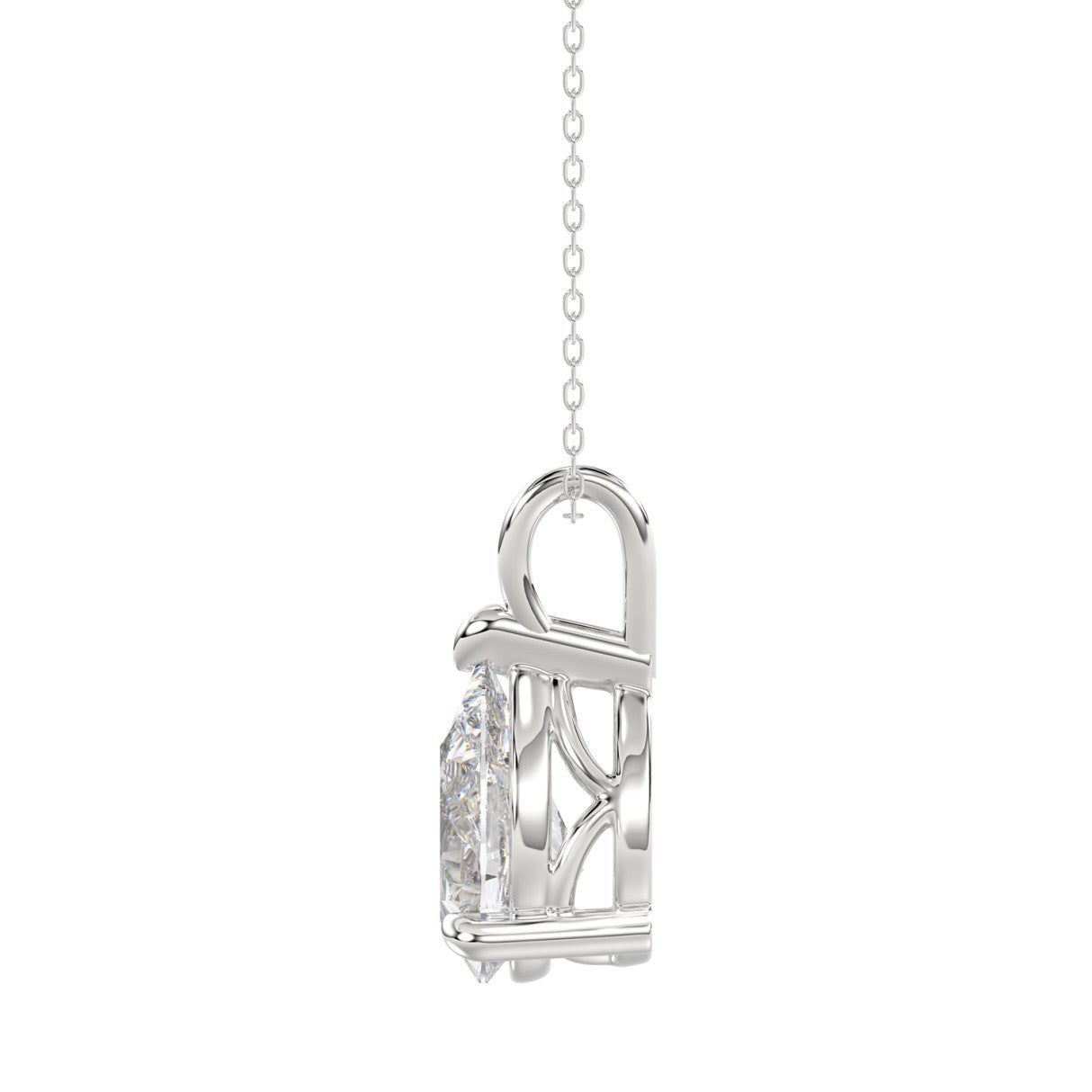 18K WHITE GOLD 1.00CT PEAR DIAMOND SOLITAIRE PENDANT WITH CHAIN (TALON CLAWS LOCK)