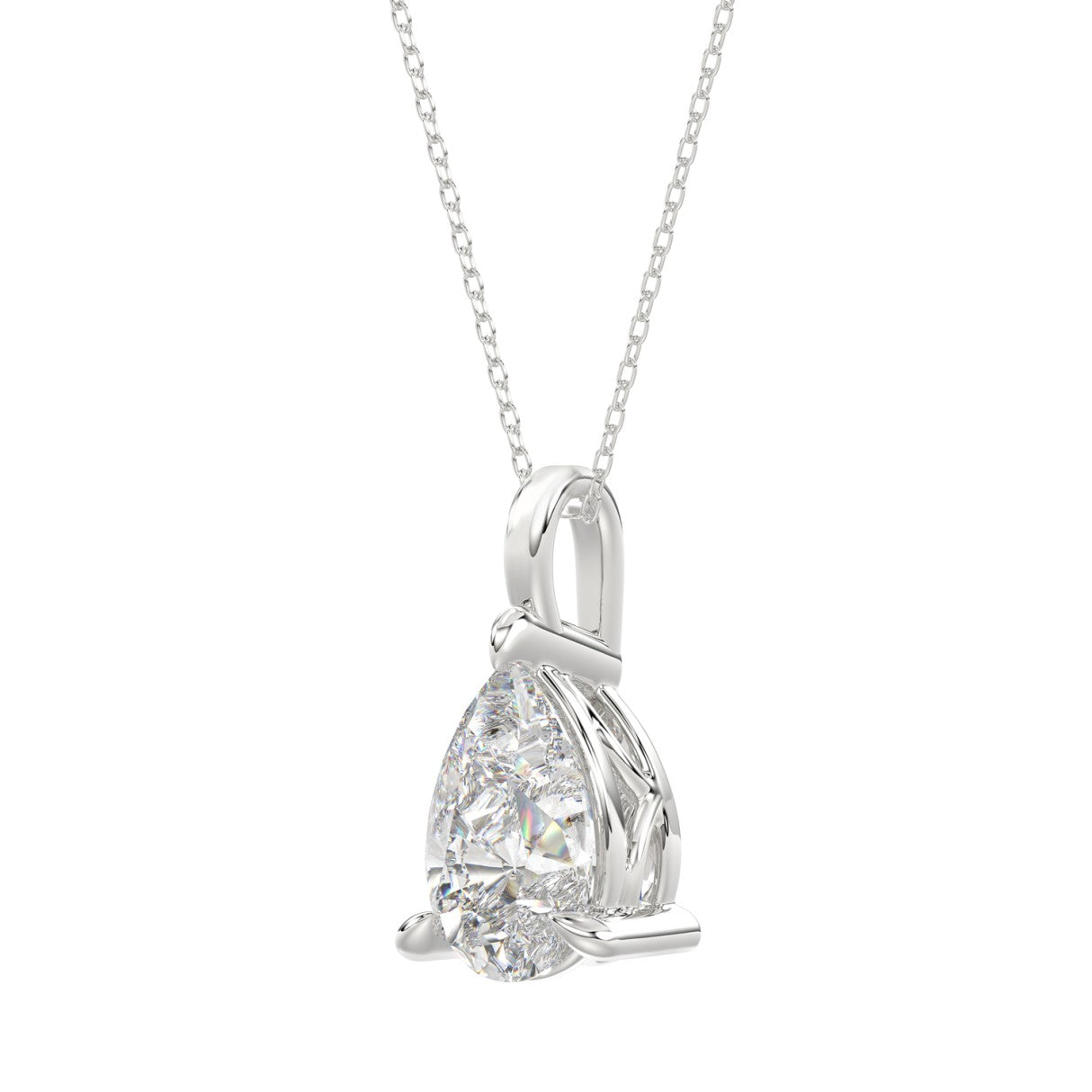 18K WHITE GOLD 1.00CT PEAR DIAMOND SOLITAIRE PENDANT WITH CHAIN (TALON CLAWS LOCK)