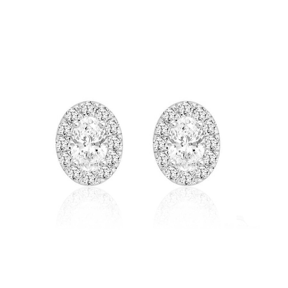 18K WHITE GOLD 2.00CT ROUND/OVAL DIAMOND LADIES EARRINGS 
