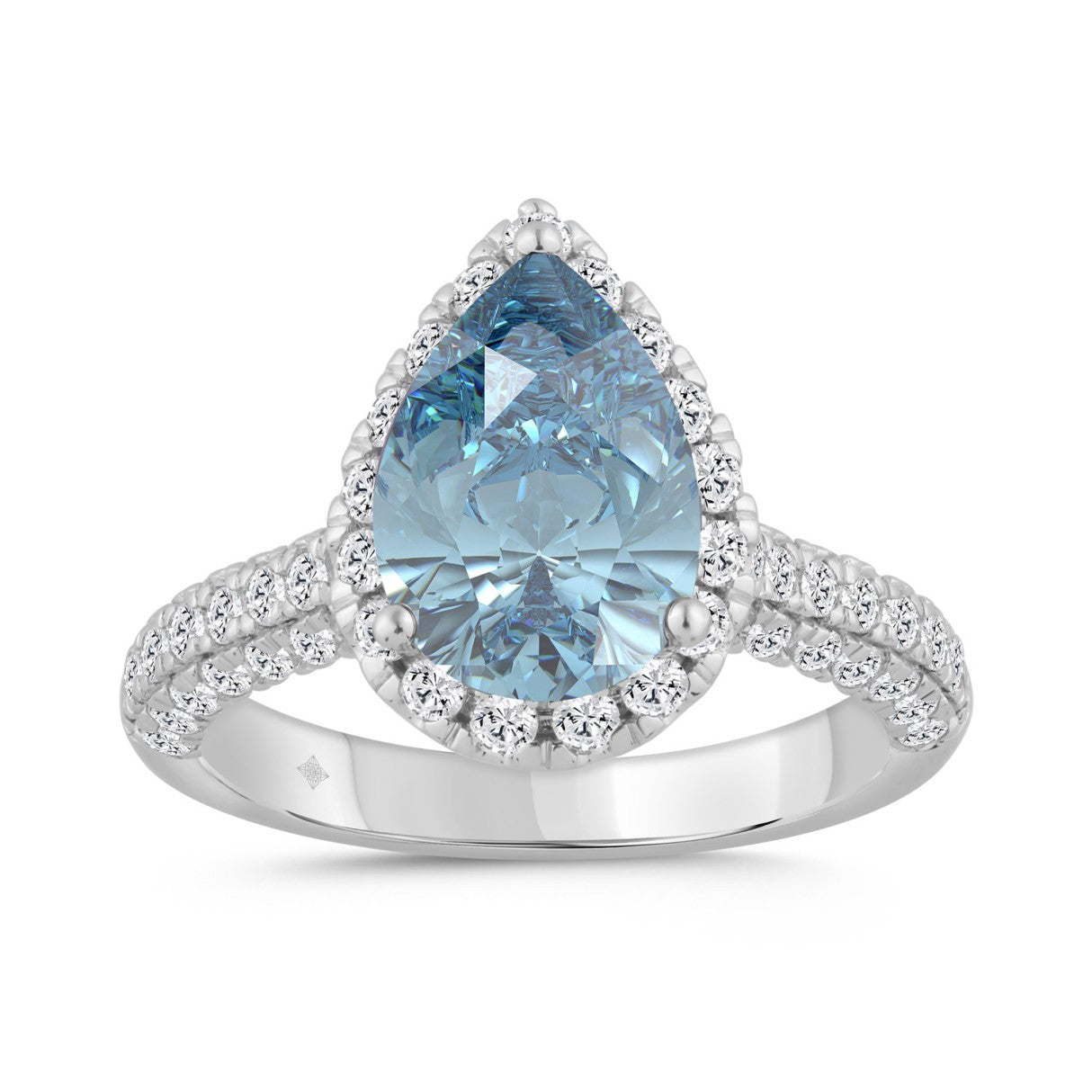 14K WHITE GOLD 3.00CT ROUND/PEAR DIAMOND LADIES RING (CENTER STONE BLUE PEAR DIAMOND 2CT)