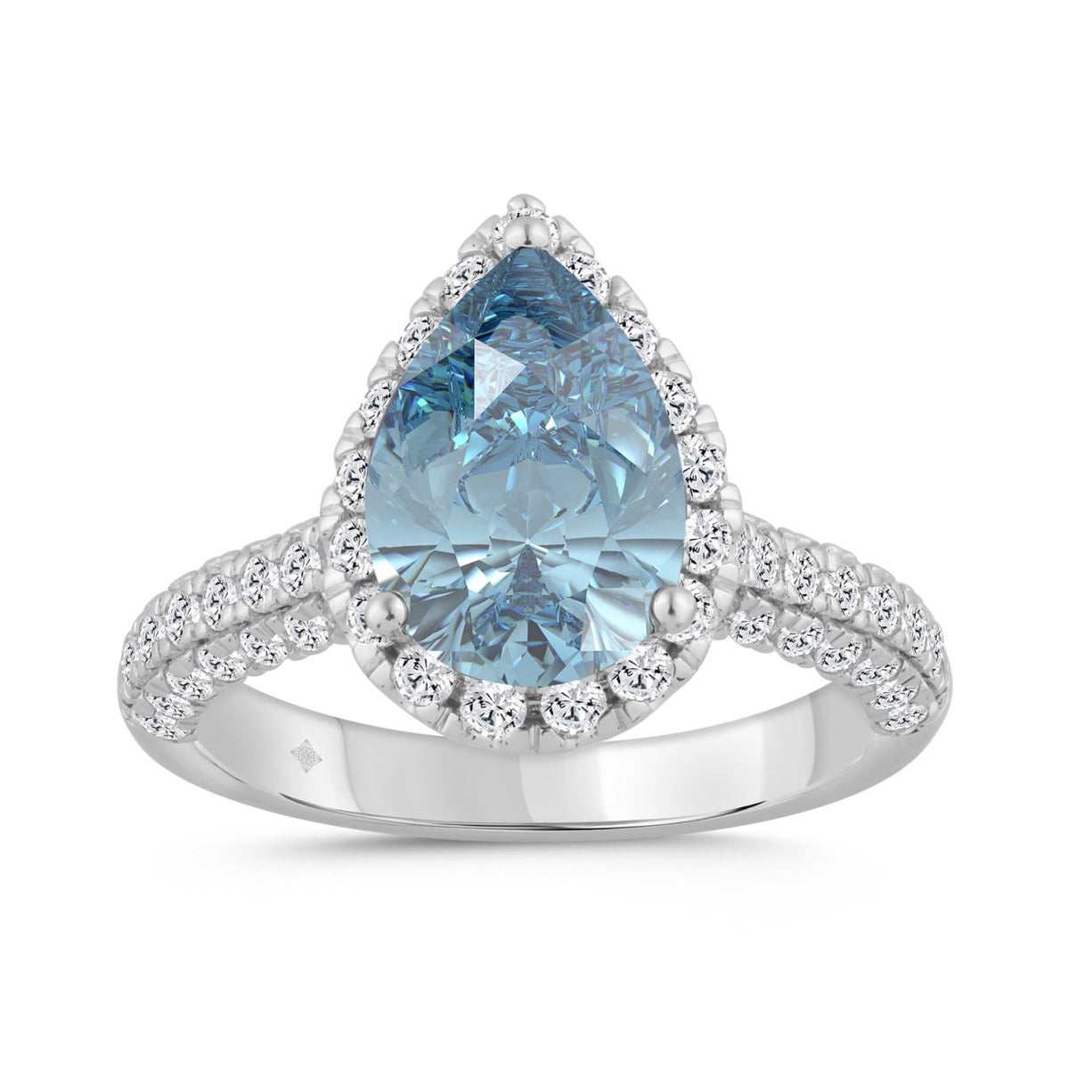 14K WHITE GOLD 3.00CT ROUND/PEAR DIAMOND LADIES RING (CENTER STONE BLUE PEAR DIAMOND 2CT)